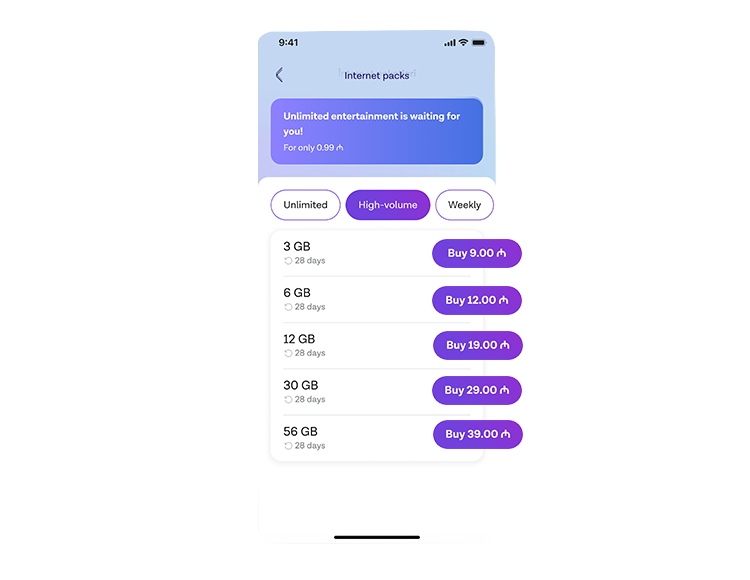 Subscribe to internet packs