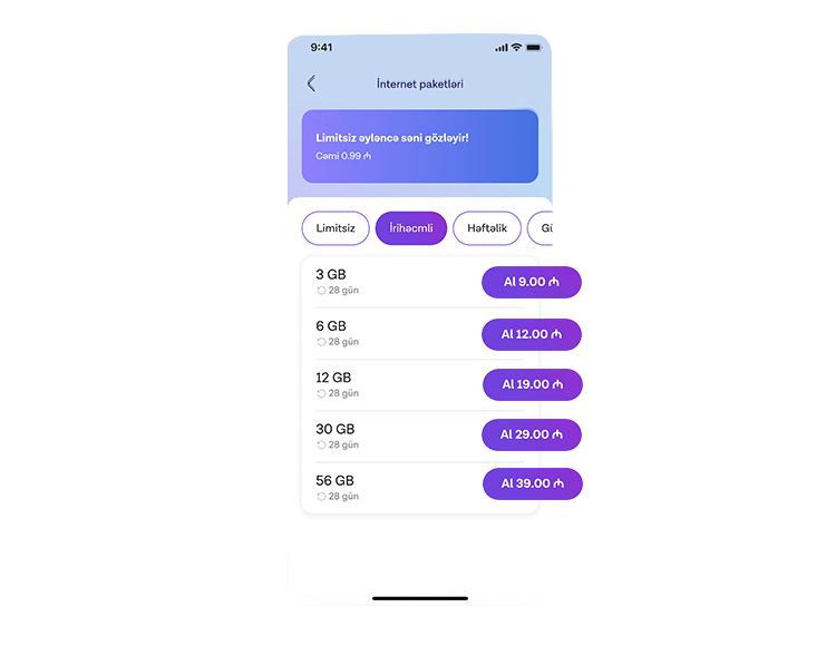 İnternet paketlərinə qoşul